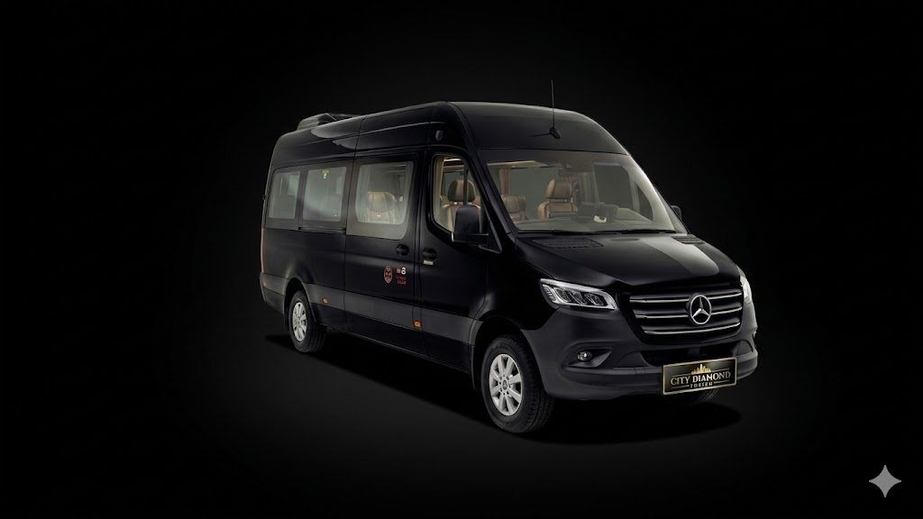 Siyah Mercedes-Benz Sprinter VIP, siyah fon stüdyo, City Diamond Turizm plakalık